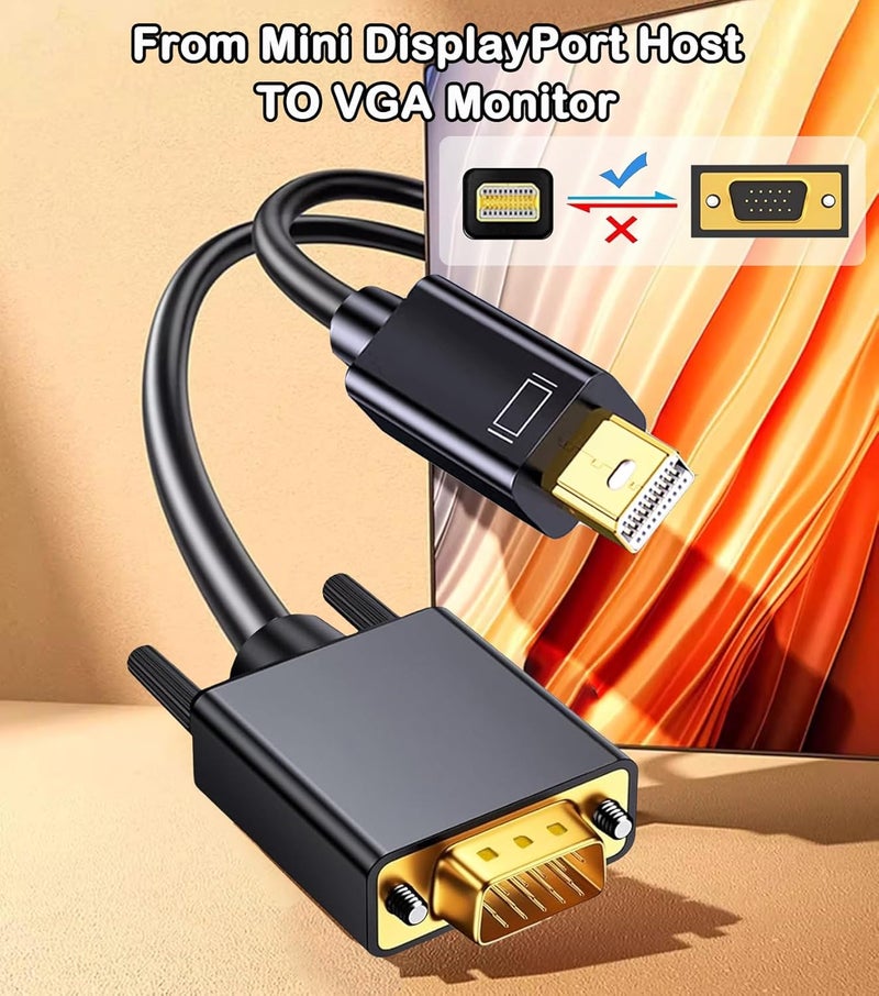 AKWOR كابل Mini Displayport إلى VGA بطول 6 أقدام/عبوة 2، محول Mini DP Display Port إلى VGA (متوافق مع Thunderbolt 2) مع MacBook Air/Pro، Surface Pro/Dock، iMac، Mac mini، شاشة، بروجيكتور - Image 2
